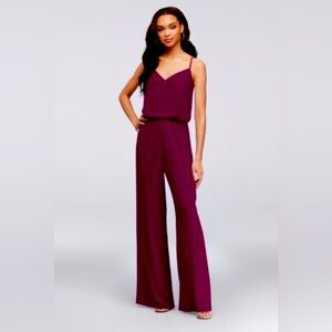 David’s Bridal Chiffon Maroon Jumpsuit